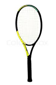 a picture of a tennis racket standing up by its handle